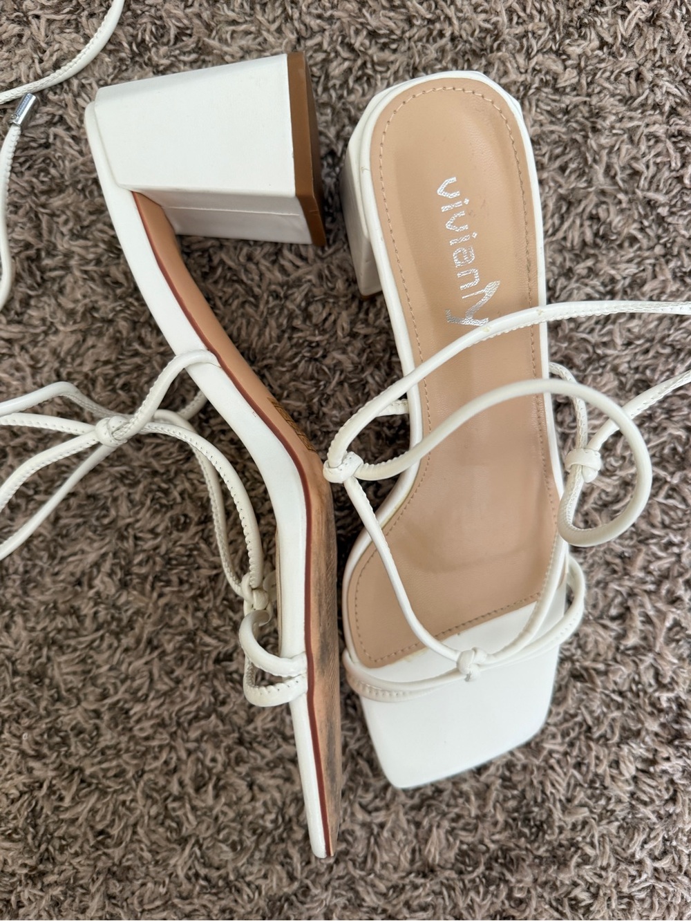 Viviana White Square-Strap Block Heel Sandals